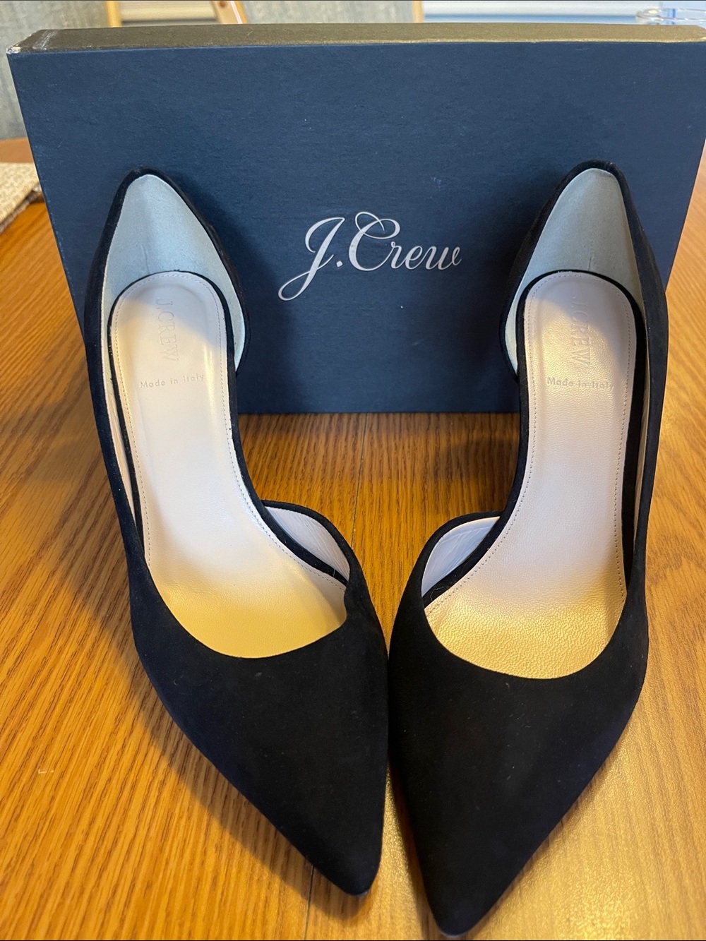 J.Crew Lucie Suede Pumps Black Size 10 Pointed Toe Classic Heels D’orsay Suede